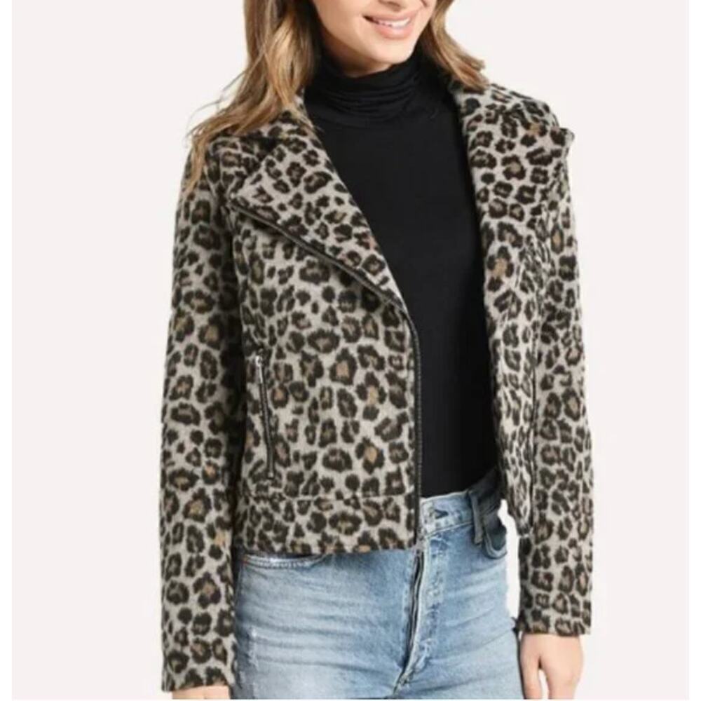 Cupcakes & Cashmere Margaux Wool-blend Jacket in Cheetah Moto Animal Print SZ S - Picture 2 of 16